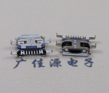 Micro USB沉板接口,四腳破板全插帶接地線孔卷口鍍鎳